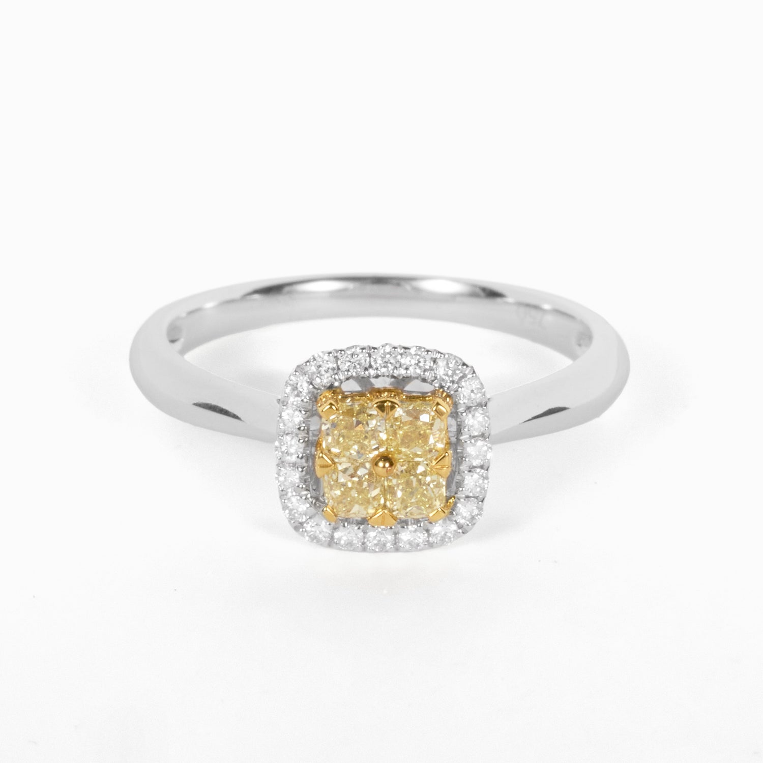 18K Two‑Tone Mosaic Square Yellow Diamond Halo Ring - JewelryAndStore