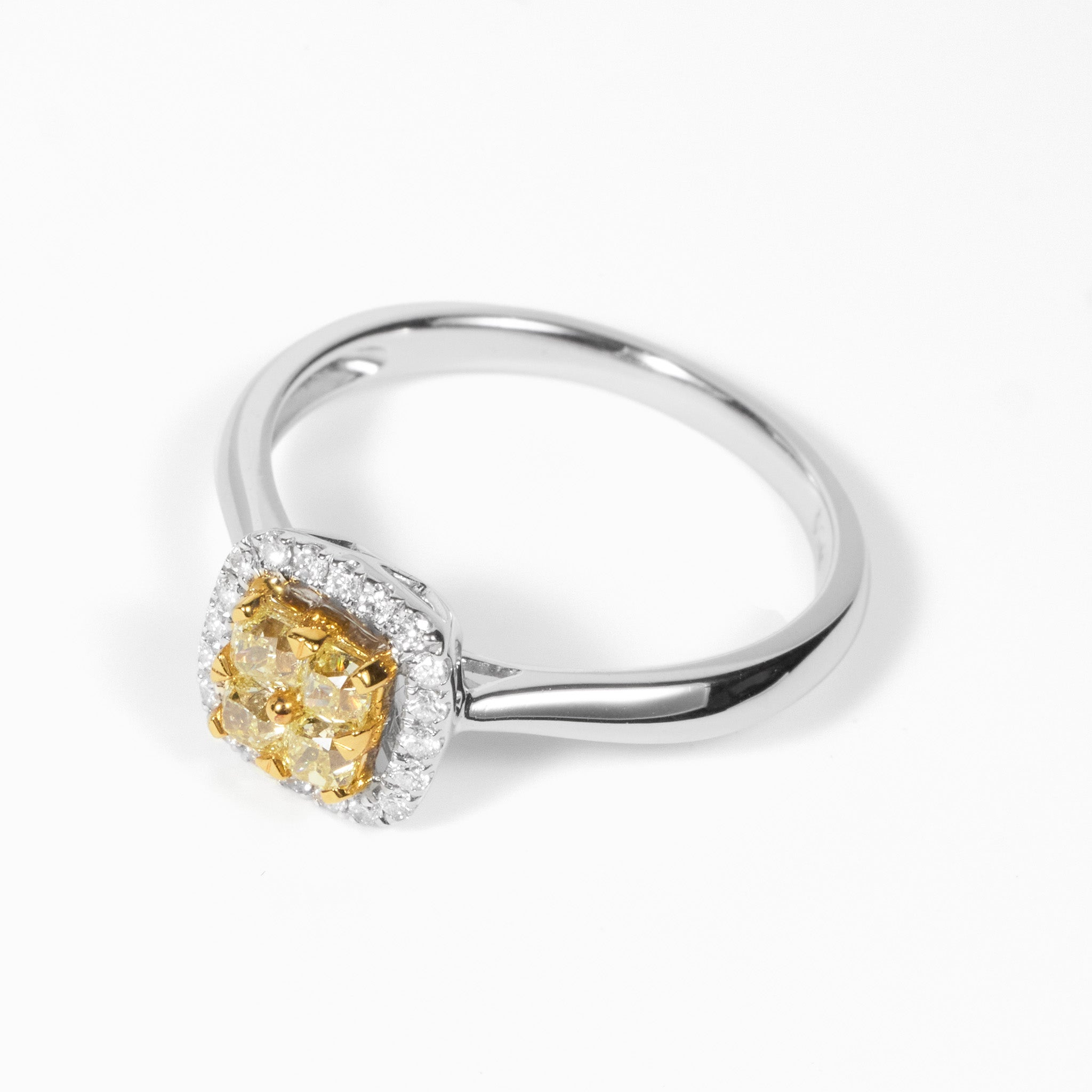 18K Two‑Tone Mosaic Square Yellow Diamond Halo Ring - JewelryAndStore