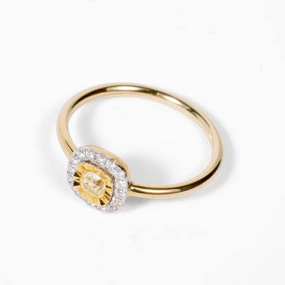18K Gold Yellow Diamond Miracle - Plate Cushion Halo Ring - JewelryAndStore