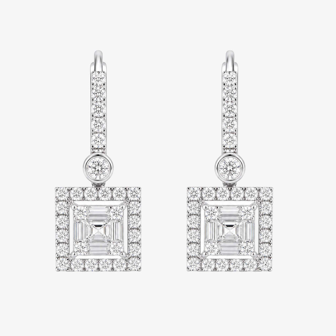 1.32ct Natural Diamond Square Halo Dangle Earrings in 18K White Gold - JewelryAndStore