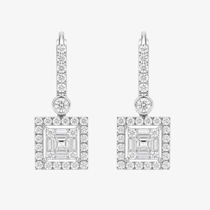 1.32ct Natural Diamond Square Halo Dangle Earrings in 18K White Gold - JewelryandStore