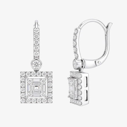 1.32ct Natural Diamond Square Halo Dangle Earrings in 18K White Gold - JewelryandStore