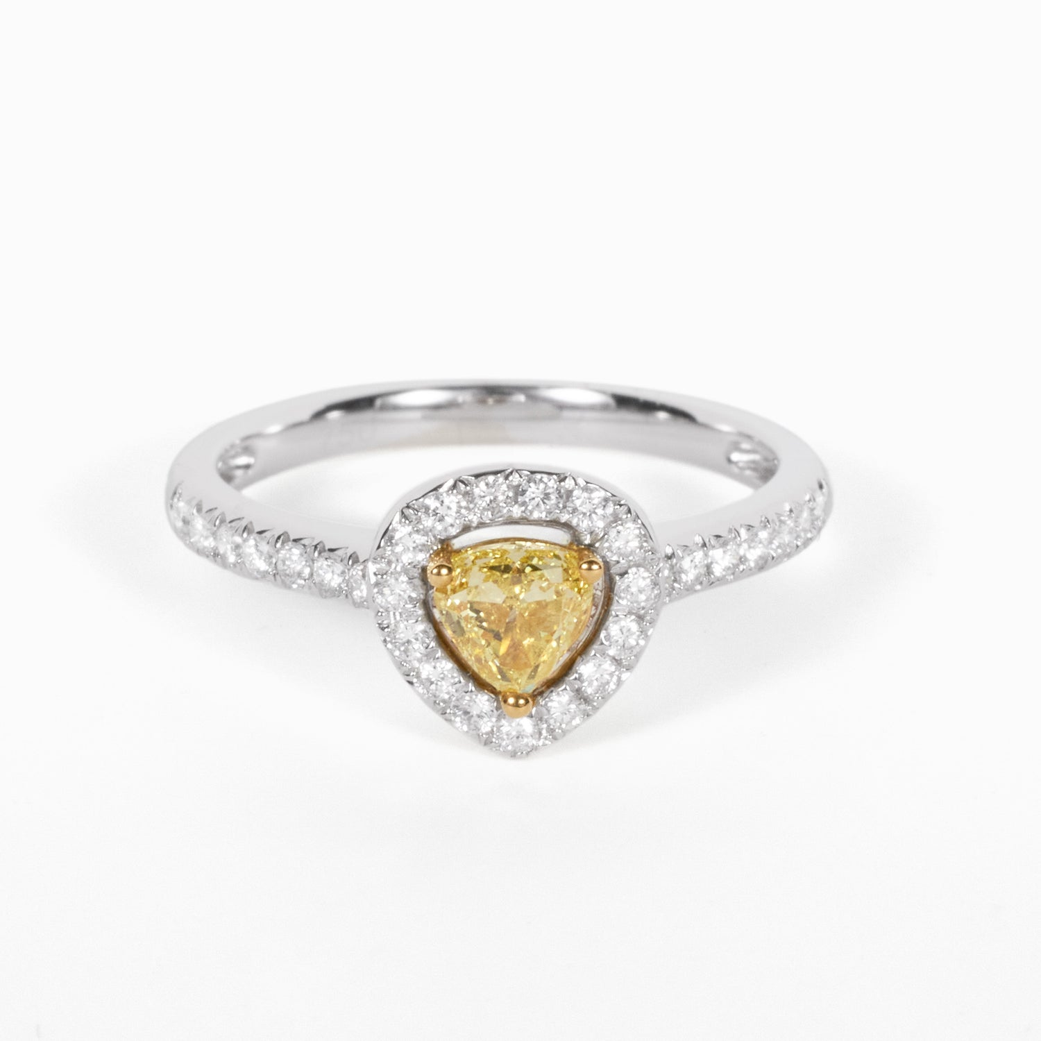 18K Gold Two - Tone Split Shank Ring with 0.45ct.tw. Natural Yellow Diamond - JewelryAndStore