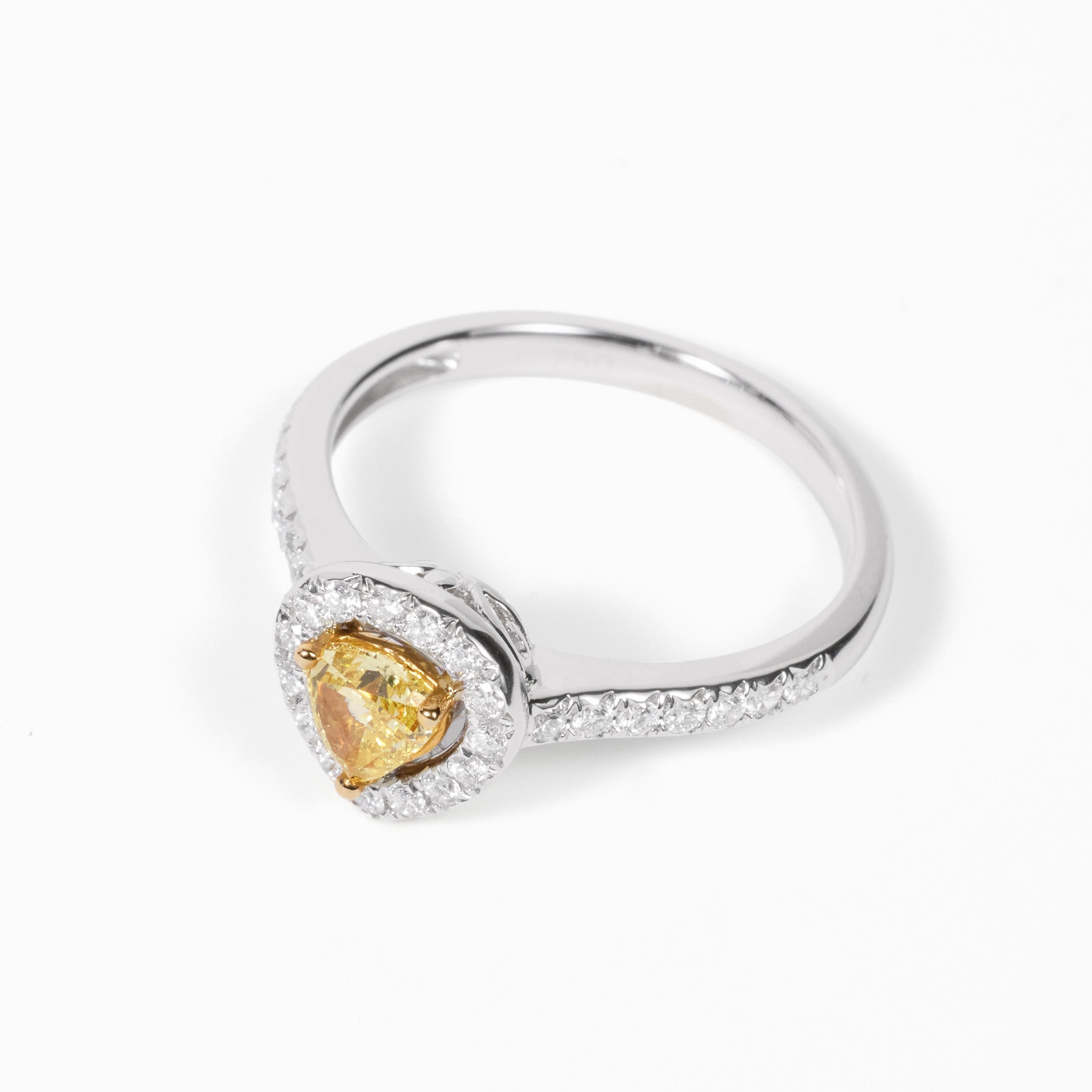 18K Gold Two - Tone Split Shank Ring with 0.45ct.tw. Natural Yellow Diamond - JewelryAndStore