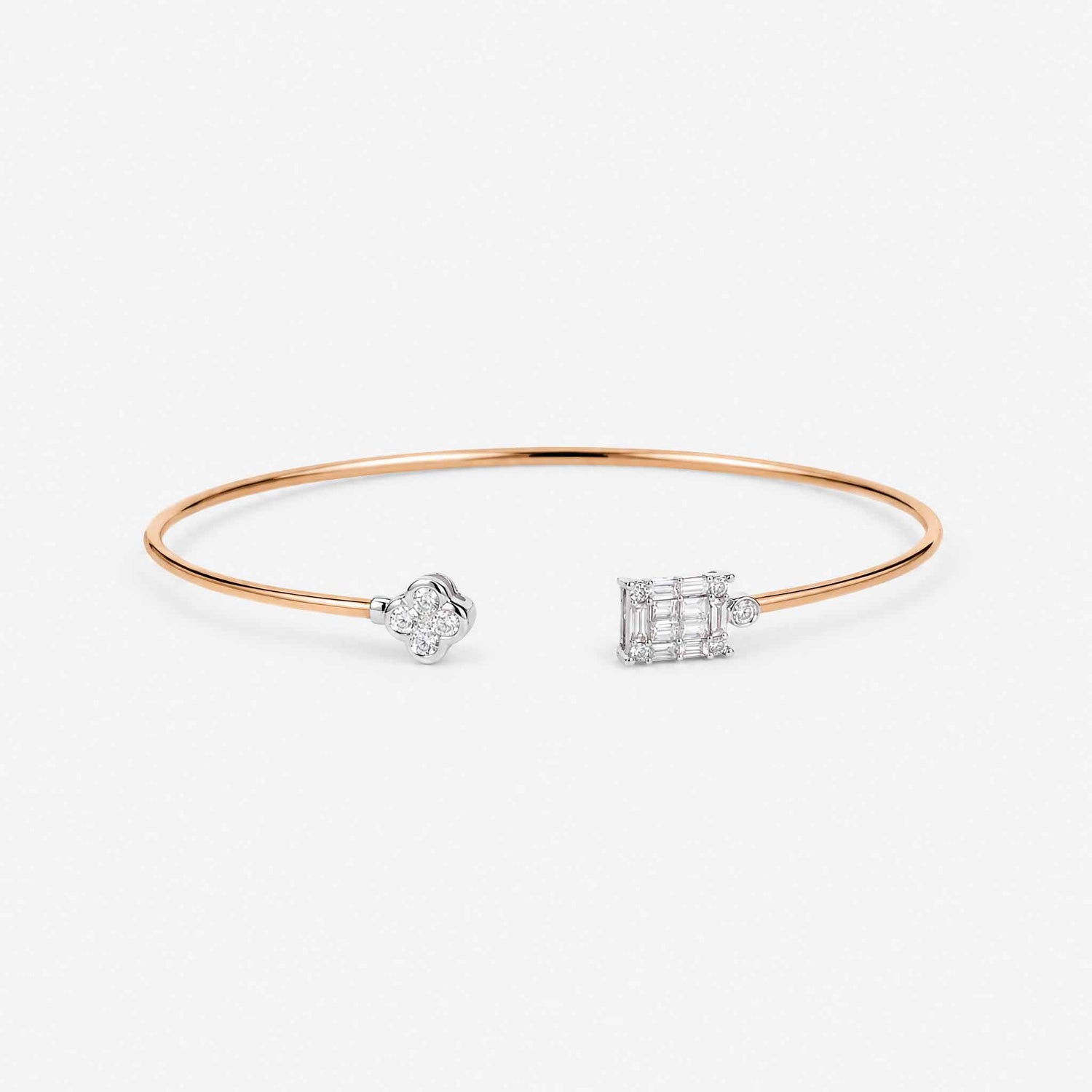 Clover Diamond Geometric Mosaic Open Cuff Bangle in 18K Yellow Gold - JewelryAndStore