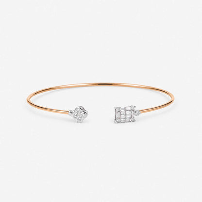 Clover Diamond Geometric Mosaic Open Cuff Bangle in 18K Yellow Gold - JewelryAndStore