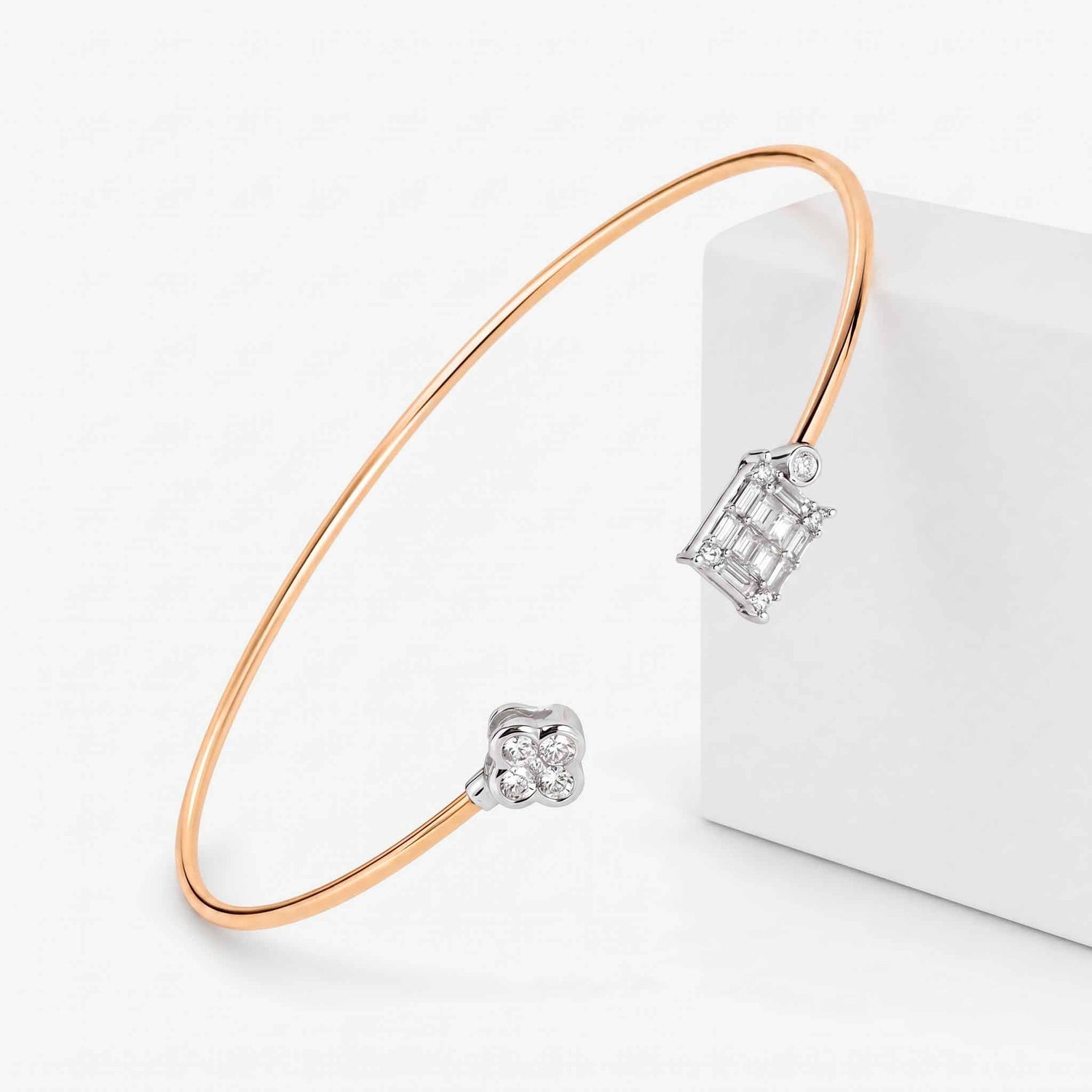 Clover Diamond Geometric Mosaic Open Cuff Bangle in 18K Yellow Gold - JewelryAndStore