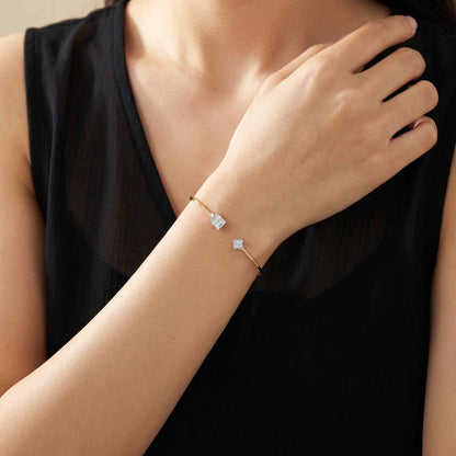 Clover Diamond Geometric Mosaic Open Cuff Bangle in 18K Yellow Gold - JewelryAndStore