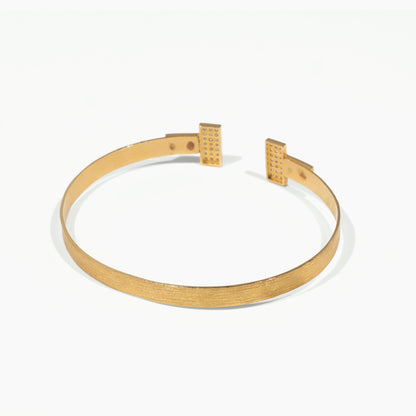 18K Gold Textured Open Bangle with Pave Diamond T - Bar Design - Jewelry And Store