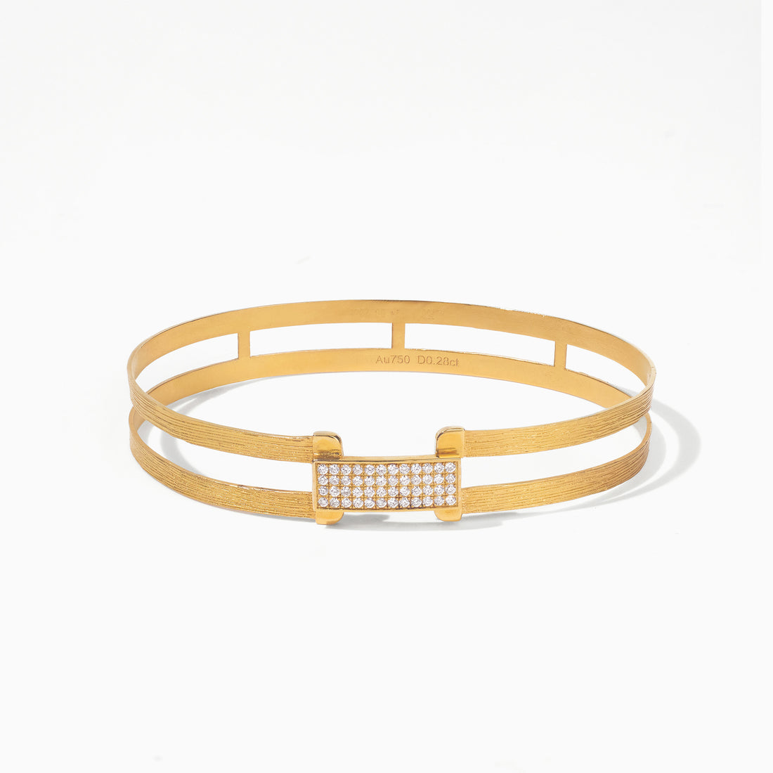 18K Gold Easy - Lock Diamond Bangle with Hand - Hammered Finish - Jewelry And Store