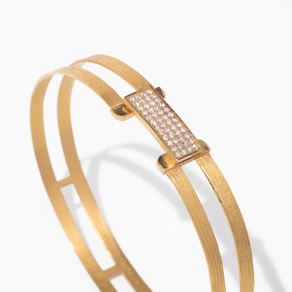 18K Gold Easy - Lock Diamond Bangle with Hand - Hammered Finish - Jewelry And Store