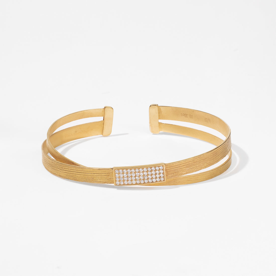 18K Gold Twist Band Cuff Diamond Bangle with Hand - hammered Texture - Jewelry And Store