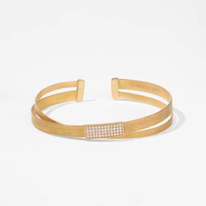 18K Gold Twist Band Cuff Diamond Bangle with Hand - hammered Texture - Jewelry And Store