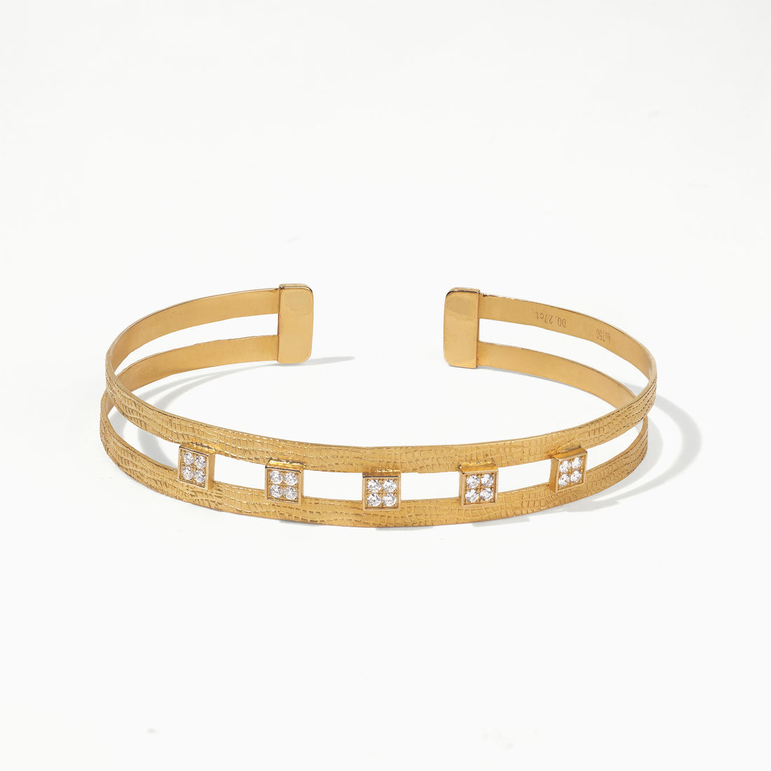18K Gold Diamond Open Cuff Bangle with Hand - Hammered Finish - Jewelry And Store