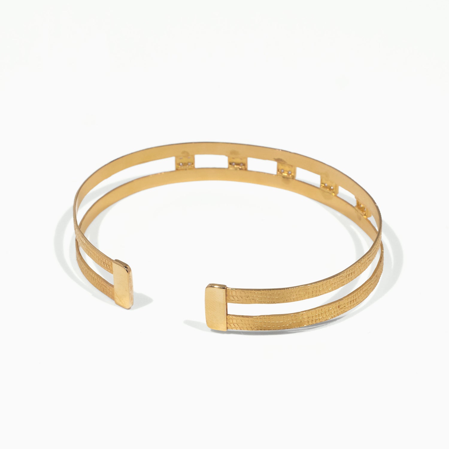 18K Gold Diamond Open Cuff Bangle with Hand - Hammered Finish - Jewelry And Store