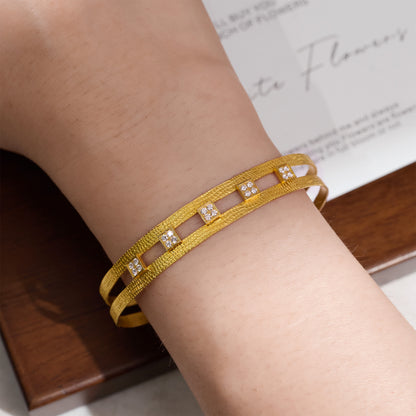 18K Gold Diamond Open Cuff Bangle with Hand - Hammered Finish - Jewelry And Store
