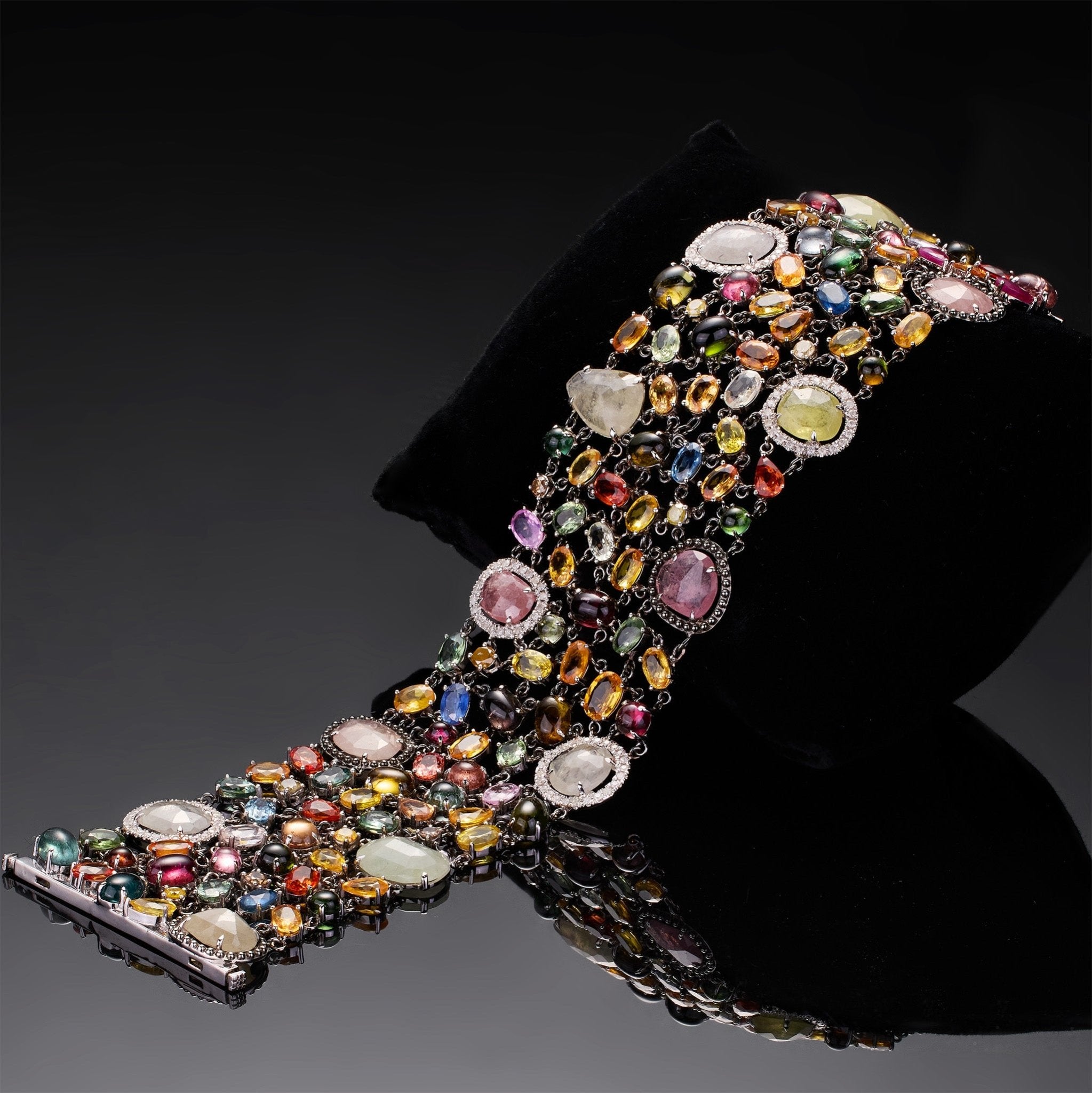 18K White Gold Bracelet with Tourmaline, Sapphires, Rubies &amp; Diamonds - Jewelry And Store