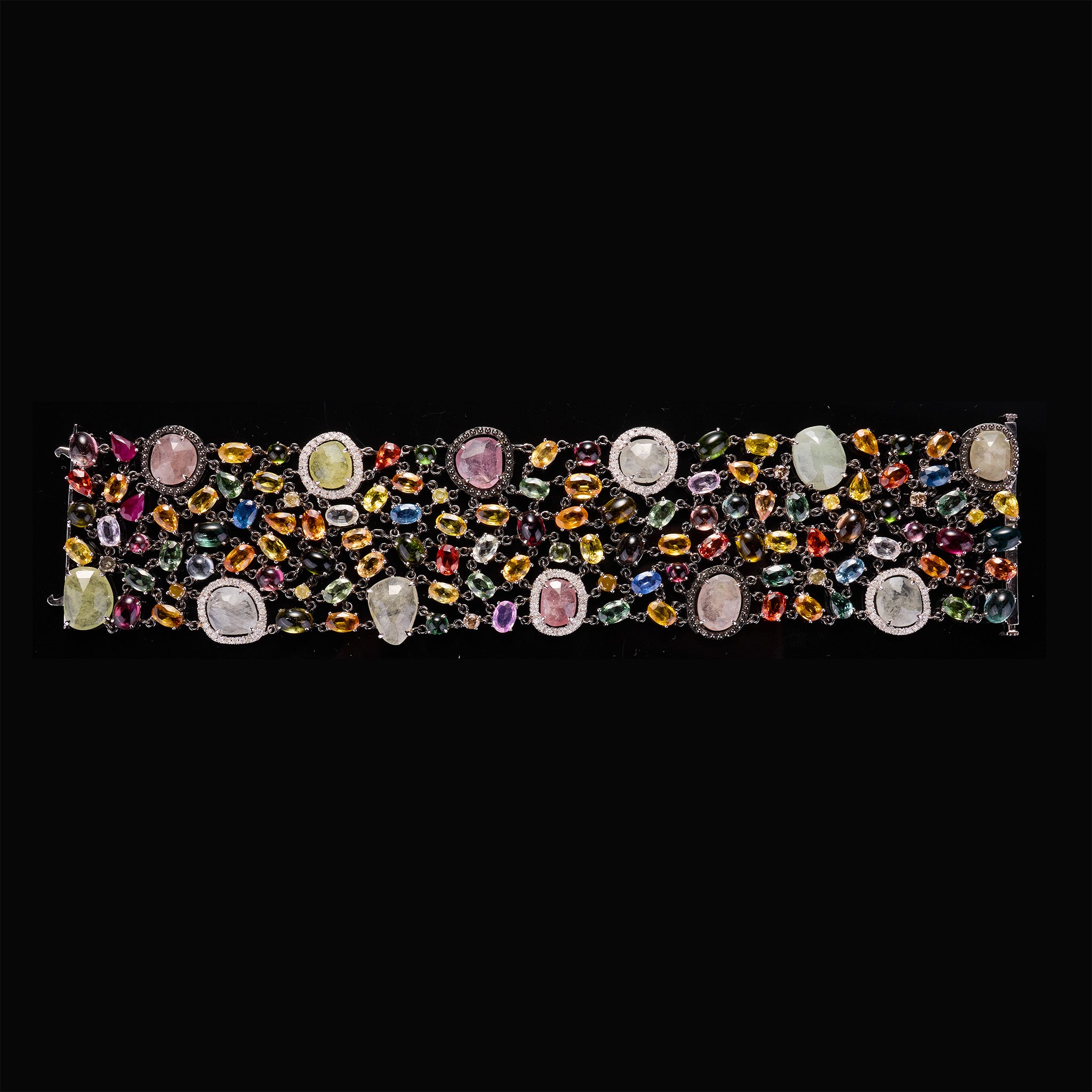 18K White Gold Bracelet with Tourmaline, Sapphires, Rubies &amp; Diamonds - Jewelry And Store