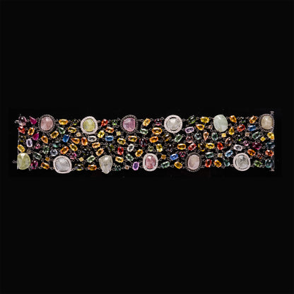 18K White Gold Bracelet with Tourmaline, Sapphires, Rubies &amp; Diamonds - Jewelry And Store