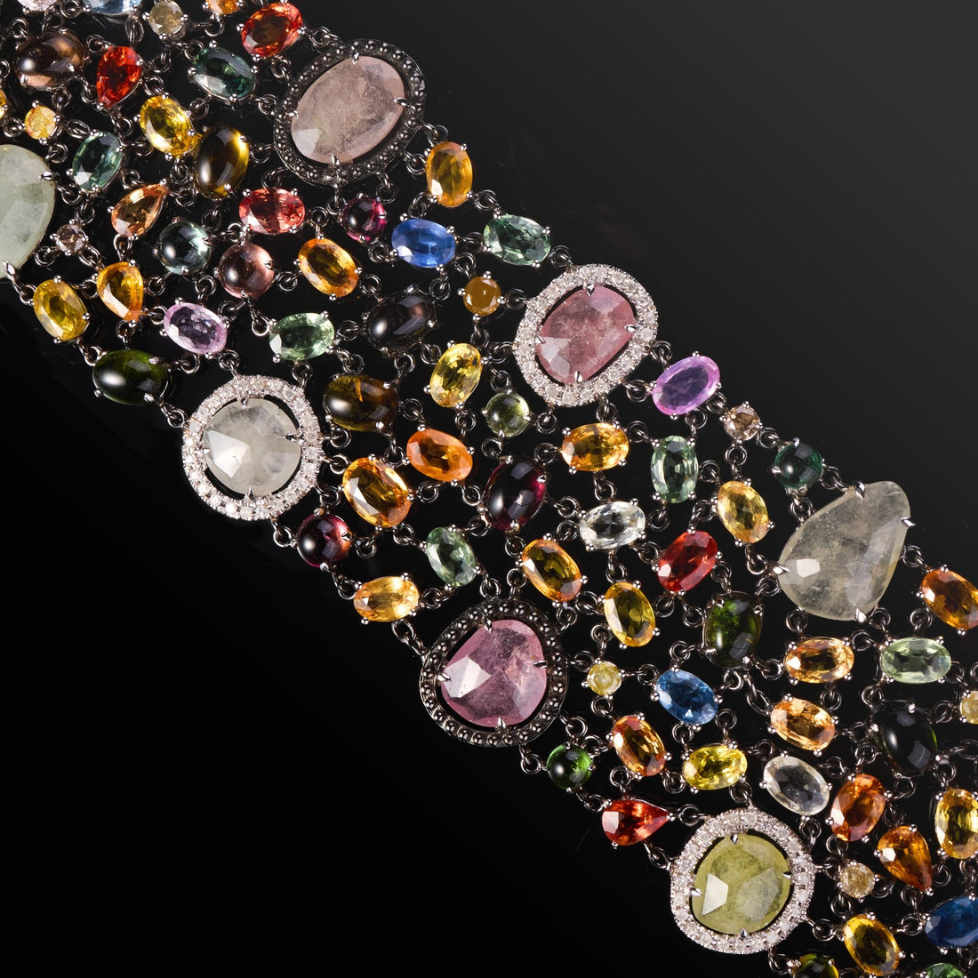 18K White Gold Bracelet with Tourmaline, Sapphires, Rubies &amp; Diamonds - Jewelry And Store