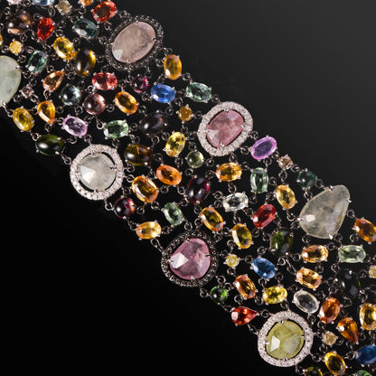 18K White Gold Bracelet with Tourmaline, Sapphires, Rubies &amp; Diamonds - Jewelry And Store