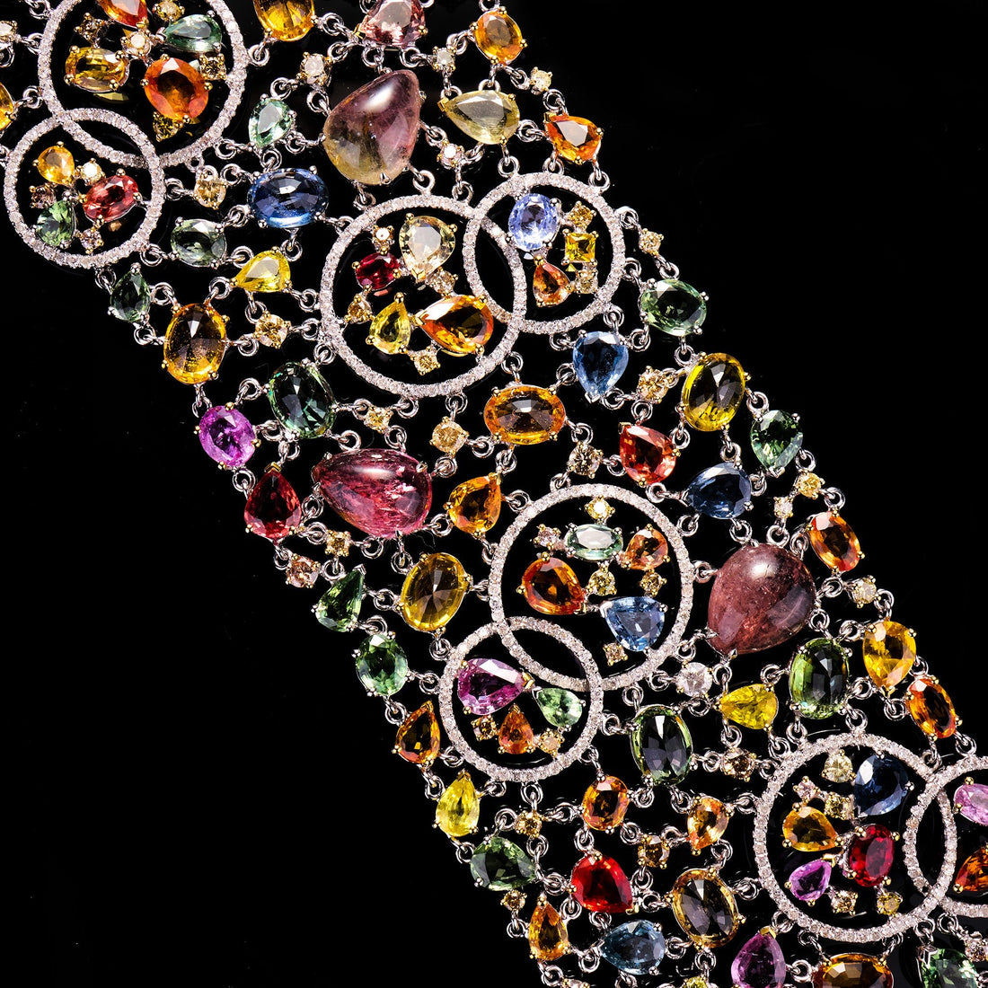 18K Gold Bracelet with Tourmalines, Color Sapphires &amp; Color Diamonds - Jewelry And Store