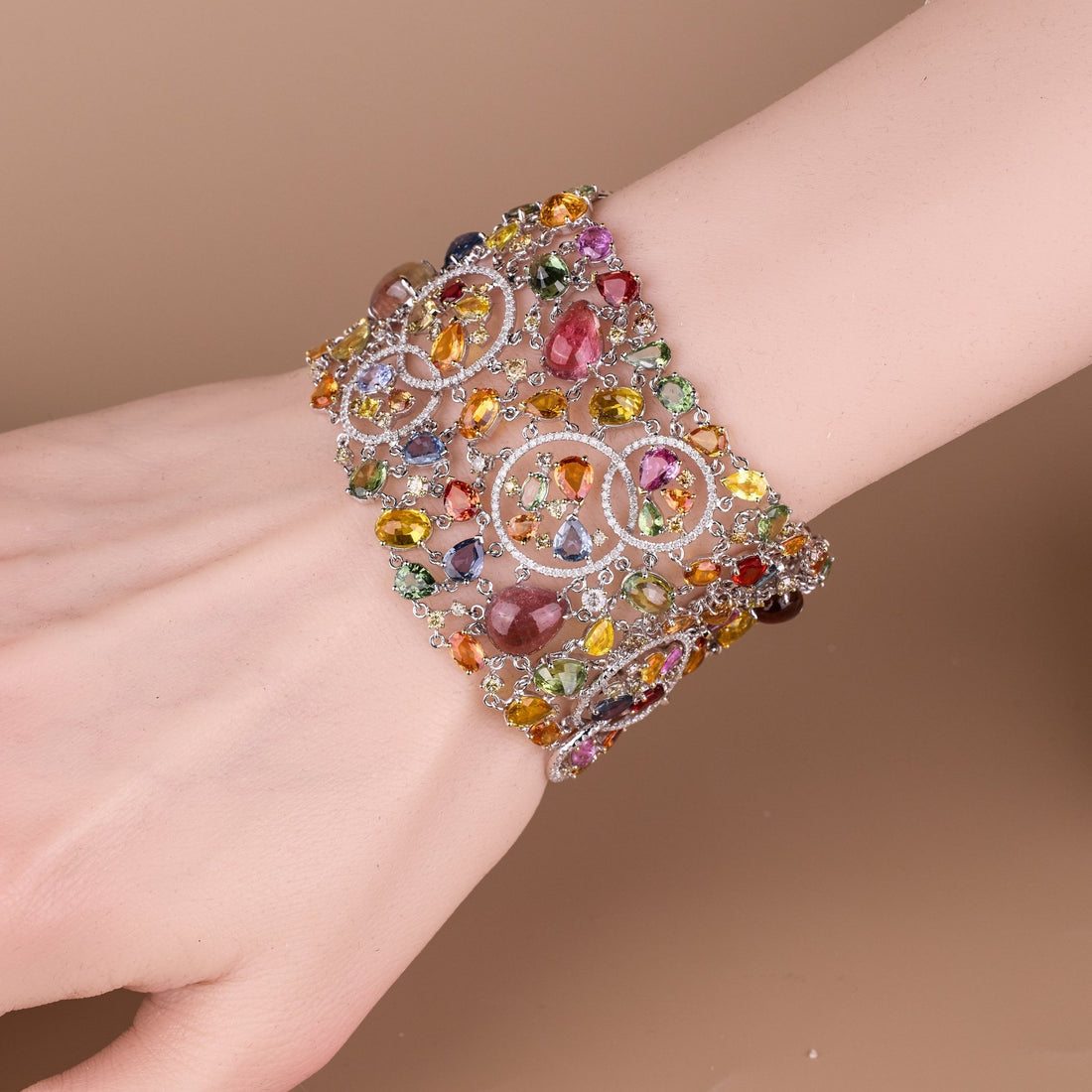 18K Gold Bracelet with Tourmalines, Color Sapphires &amp; Color Diamonds - Jewelry And Store