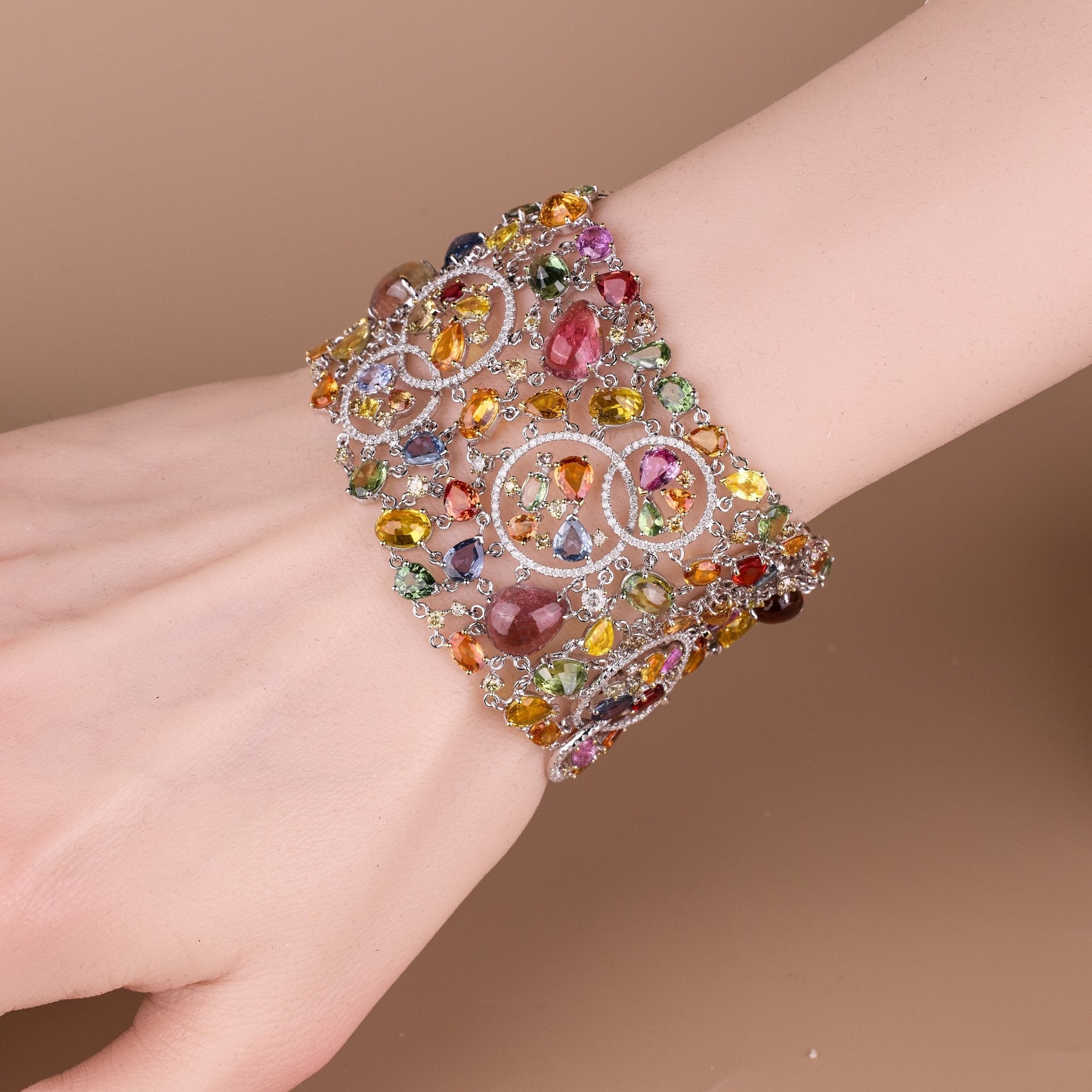 18K Gold Bracelet with Tourmalines, Color Sapphires &amp; Color Diamonds - Jewelry And Store