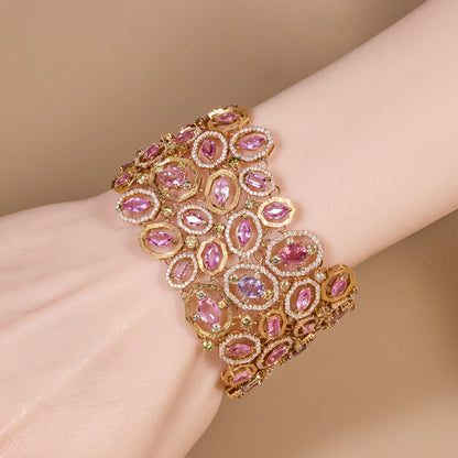 18K Rose Gold Wide Bracelet with Natural Sapphires and Color Diamonds from JewelryandStore