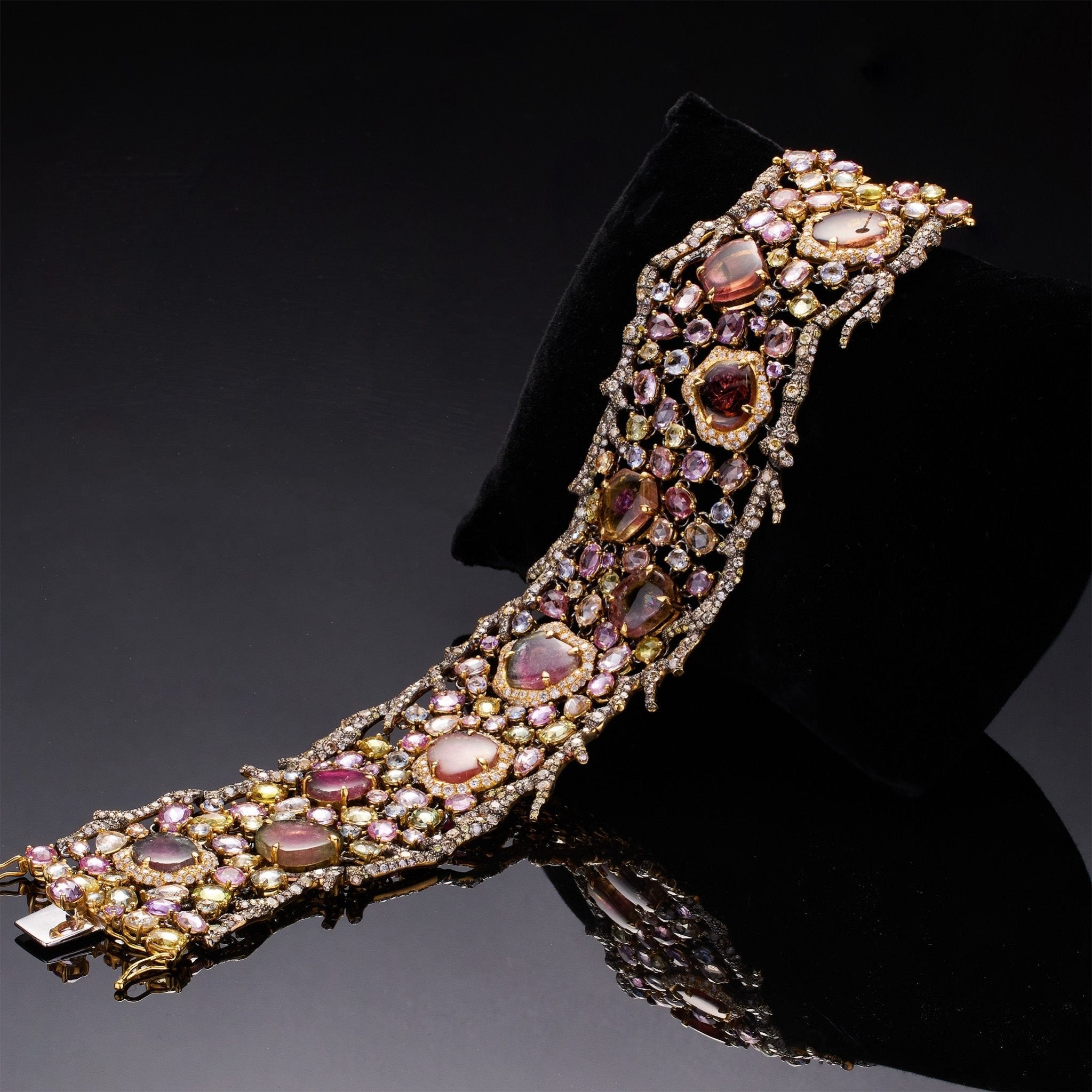 18K Yellow Gold Bracelet with Sapphires &amp; Color Diamonds - Jewelry And Store