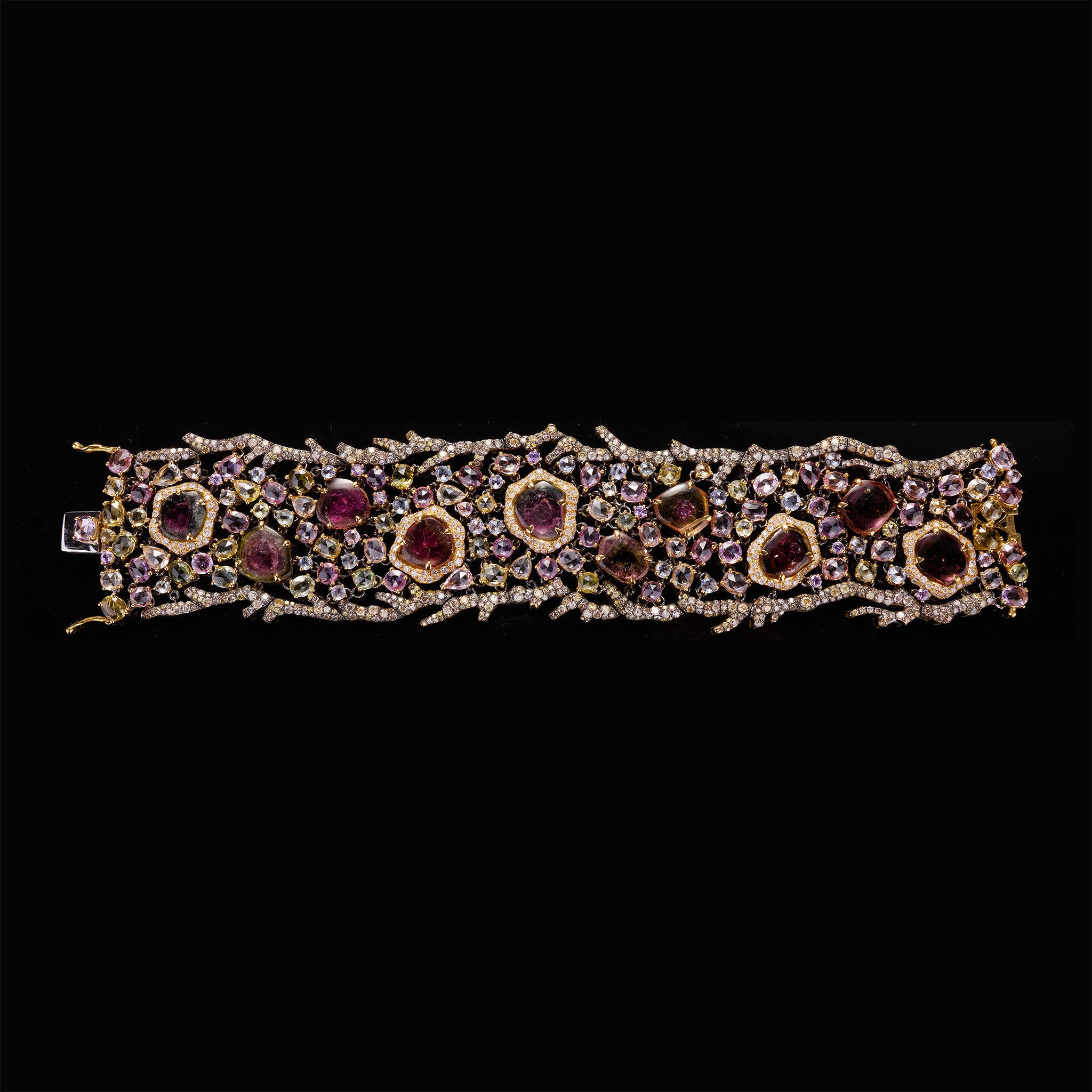 18K Yellow Gold Bracelet with Sapphires &amp; Color Diamonds - Jewelry And Store