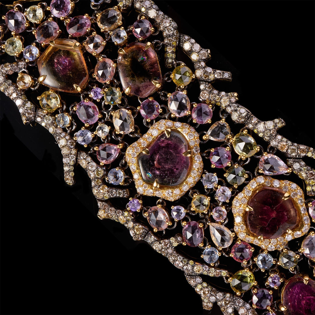 18K Yellow Gold Bracelet with Sapphires &amp; Color Diamonds - Jewelry And Store