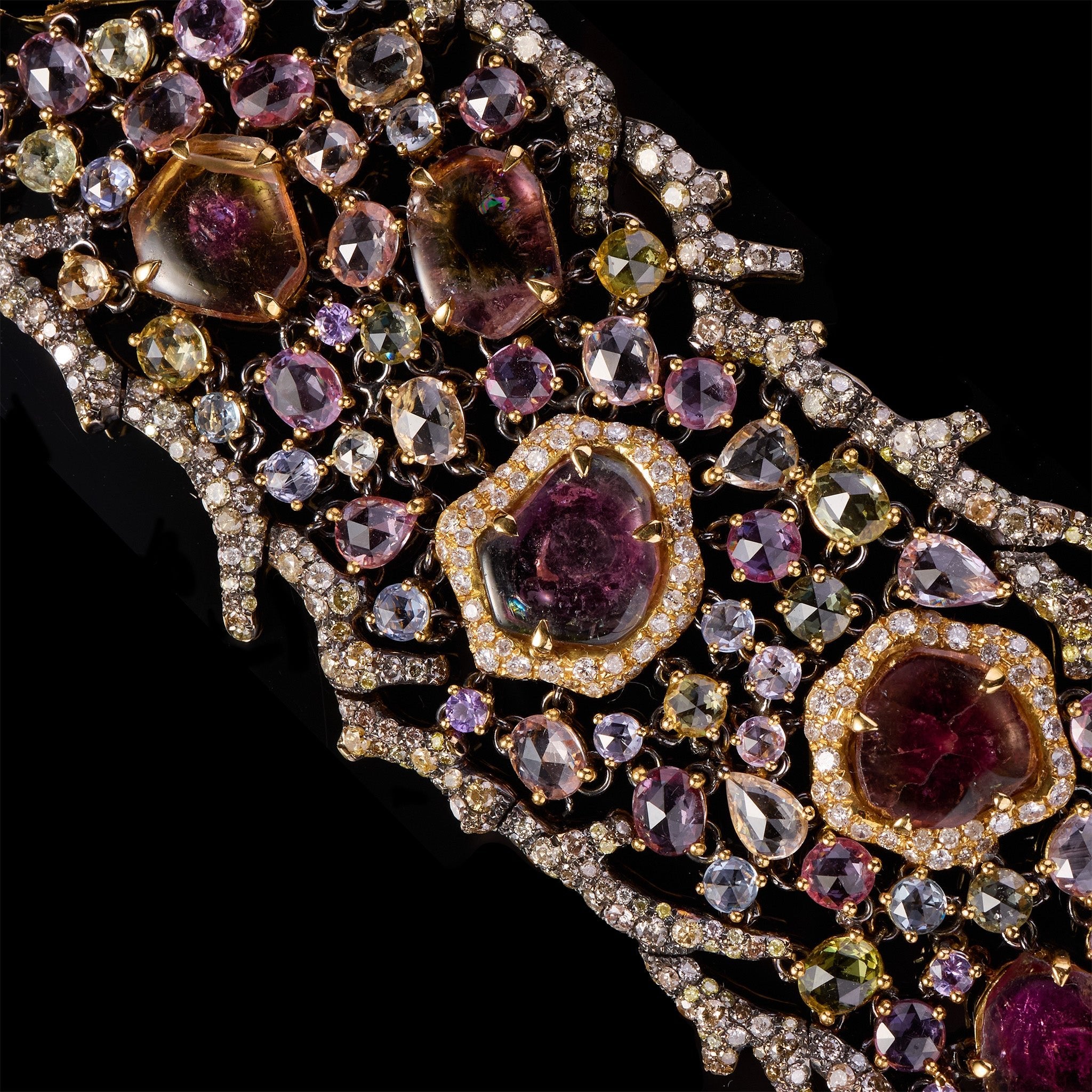 18K Yellow Gold Bracelet with Sapphires &amp; Color Diamonds
