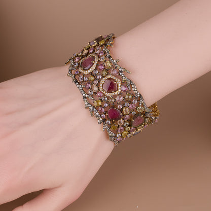 18K Yellow Gold Bracelet with Sapphires &amp; Color Diamonds