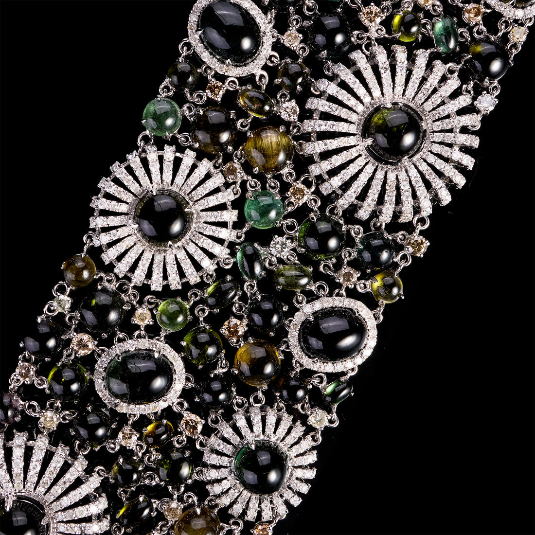 18K White Gold Floral Bracelet with Tourmaline and Diamonds - Jewelry And Store
