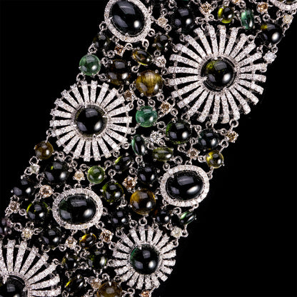 18K White Gold Floral Bracelet with Tourmaline and Diamonds