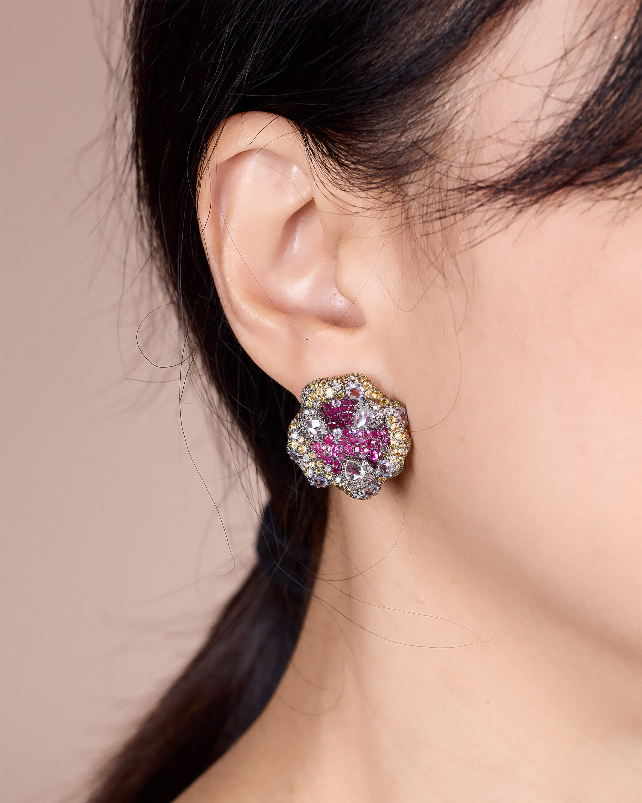 18K Gold Sapphire &amp; Diamond Flower Earrings - Jewelry And Store