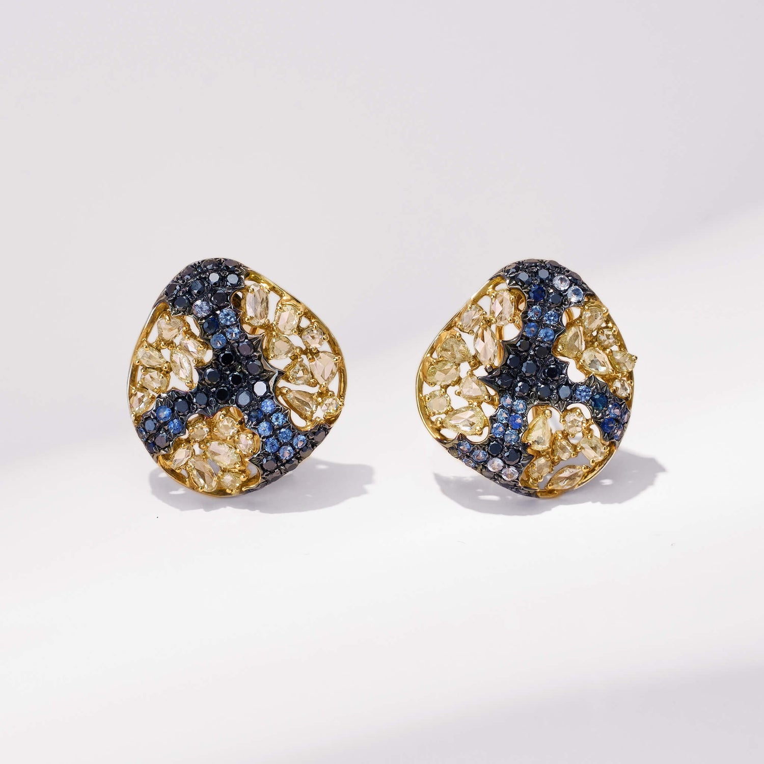 18K Gold Blue Sapphire &amp; Diamond Earrings - Jewelry And Store