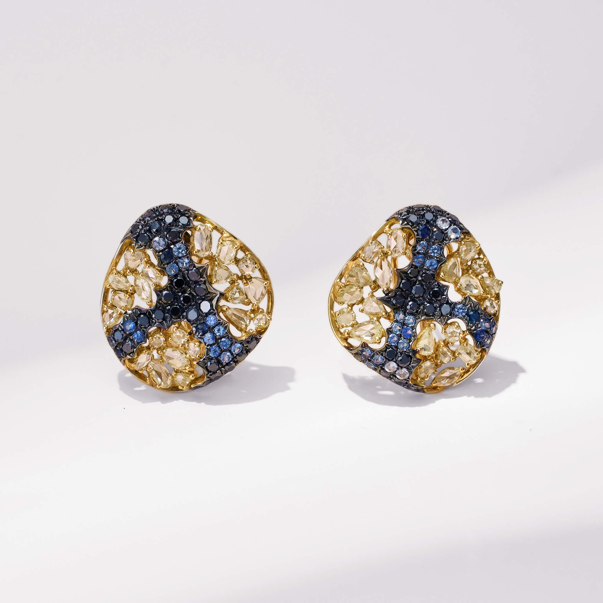 18K Gold Blue Sapphire &amp; Diamond Earrings - Jewelry And Store