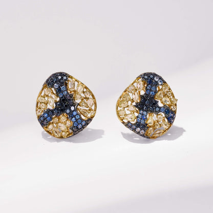 18K Gold Blue Sapphire &amp; Diamond Earrings - Jewelry And Store