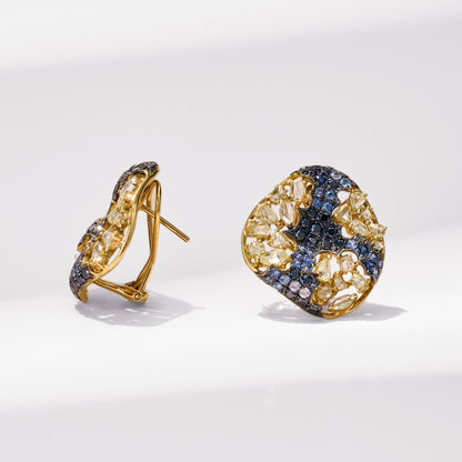 18K Gold Blue Sapphire &amp; Diamond Earrings - Jewelry And Store