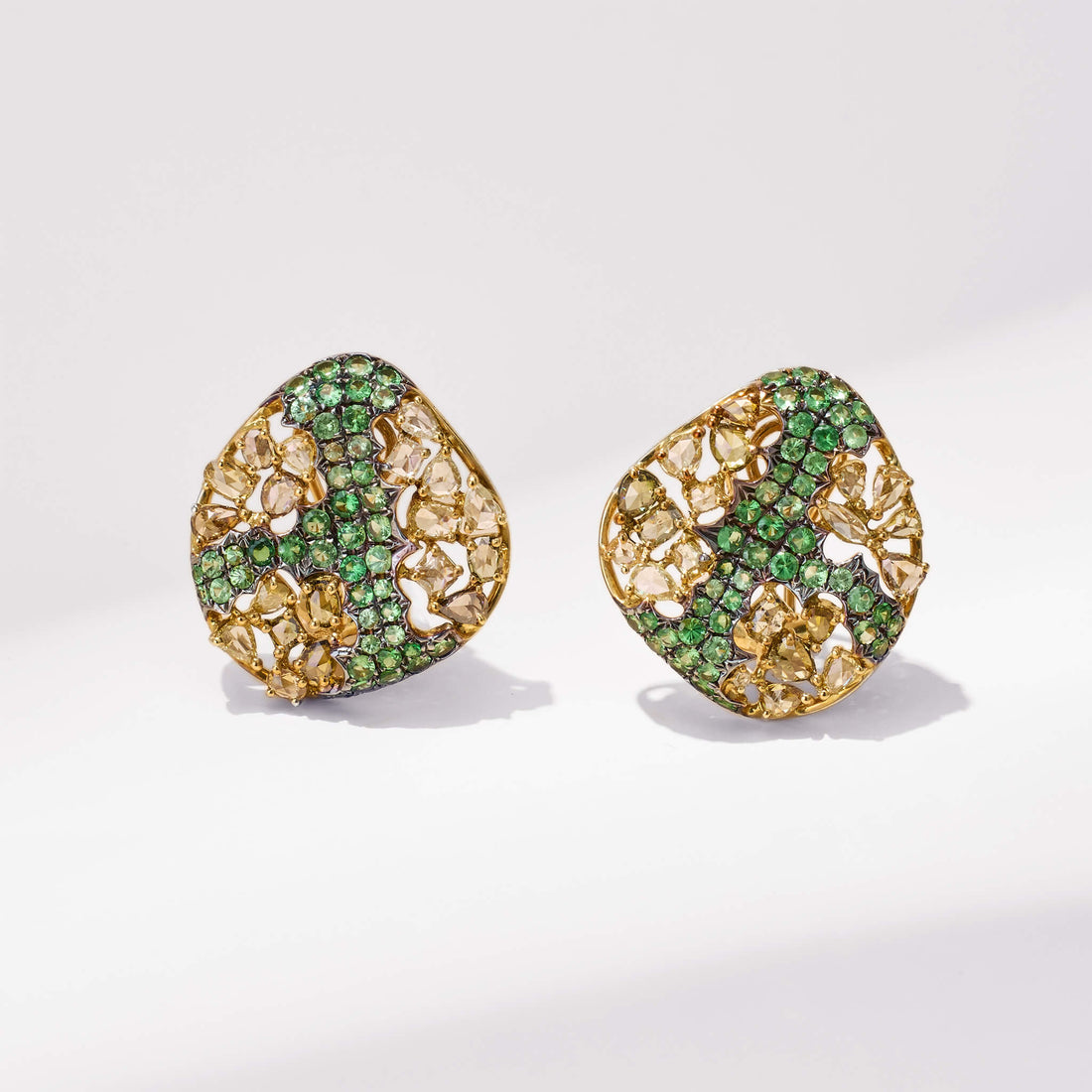 18K Gold Green Sapphire & Diamond Earrings - Jewelry And Store