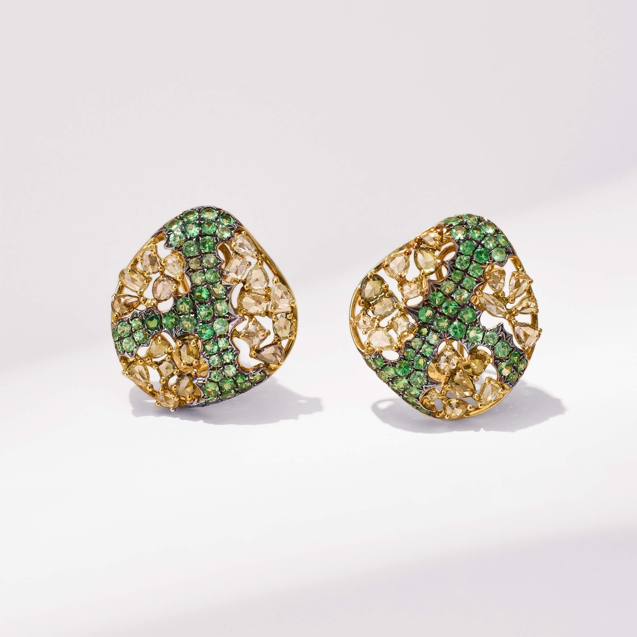 18K Gold Green Sapphire &amp; Diamond Earrings - Jewelry And Store