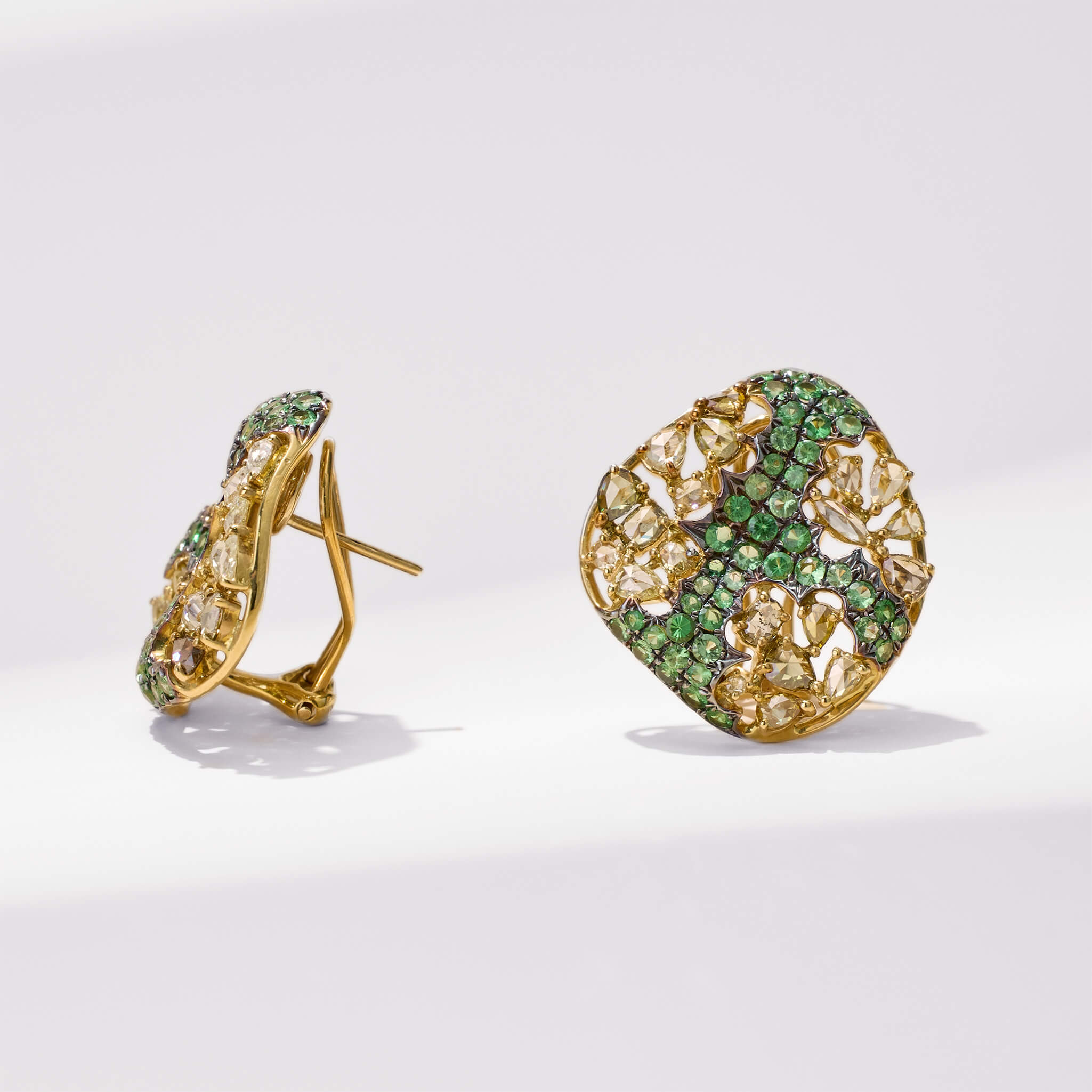 18K Gold Green Sapphire &amp; Diamond Earrings - Jewelry And Store