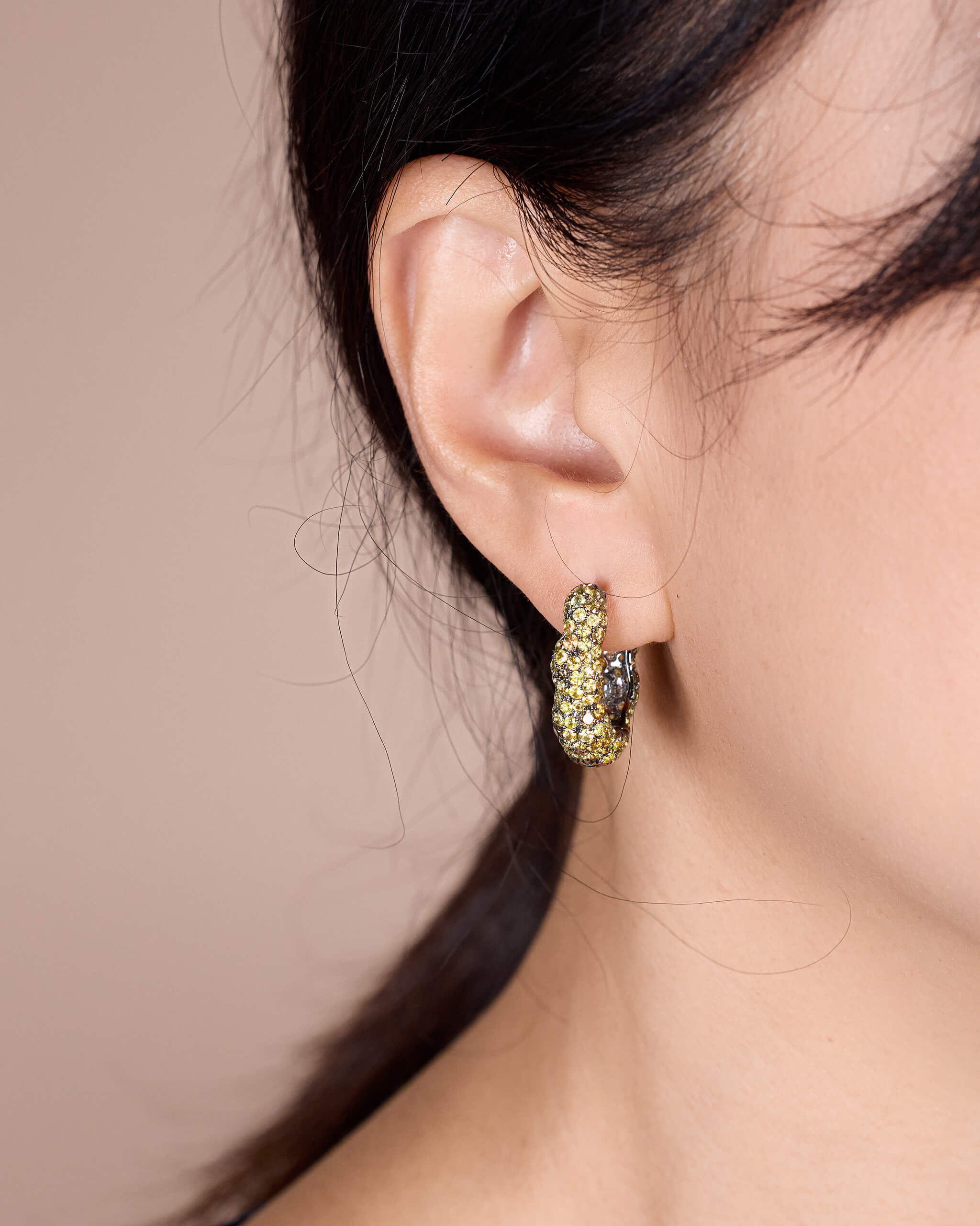 18K Gold Yellow Sapphire &amp; Diamond Hoop Earrings - Jewelry And Store