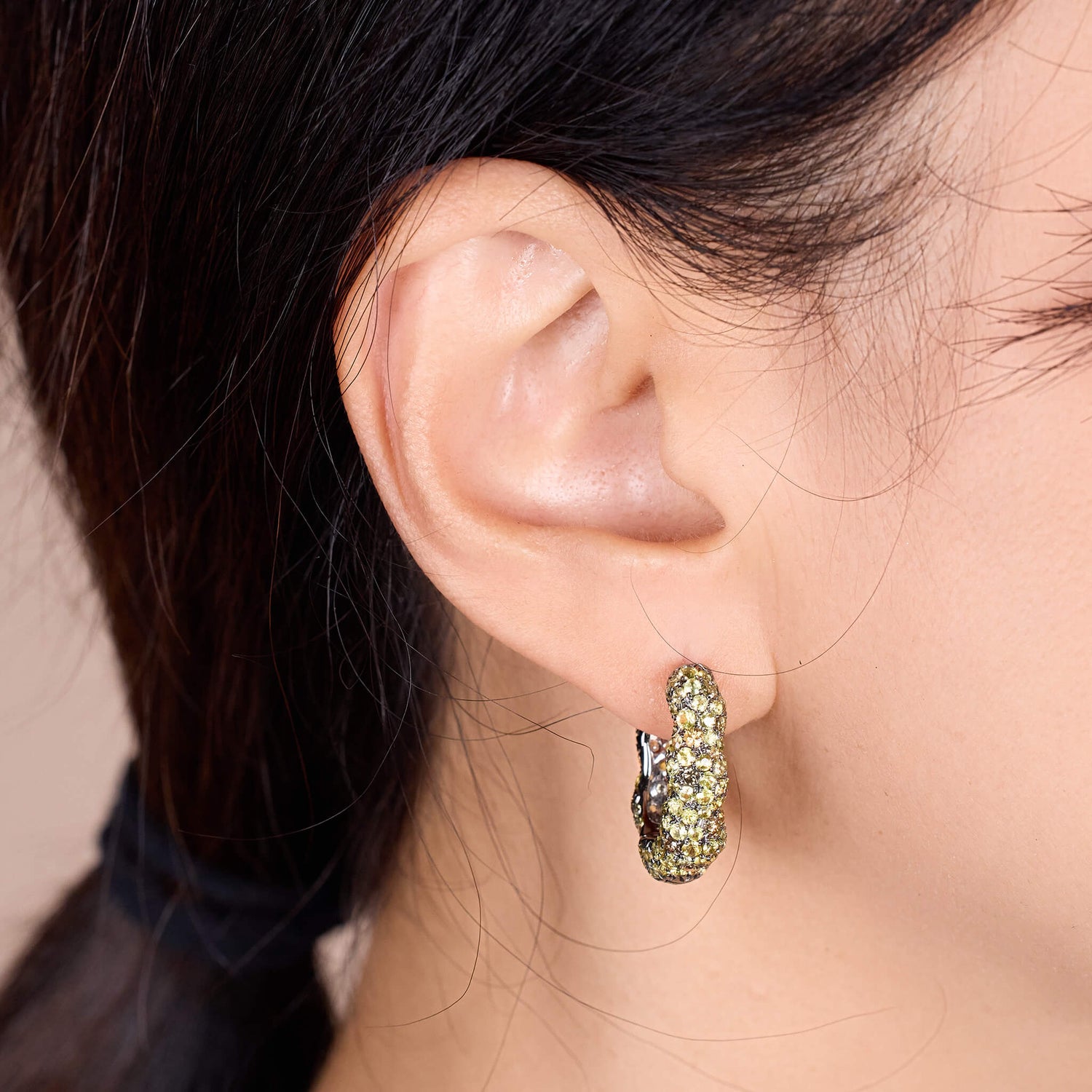 18K Gold Yellow Sapphire &amp; Diamond Hoop Earrings - Jewelry And Store