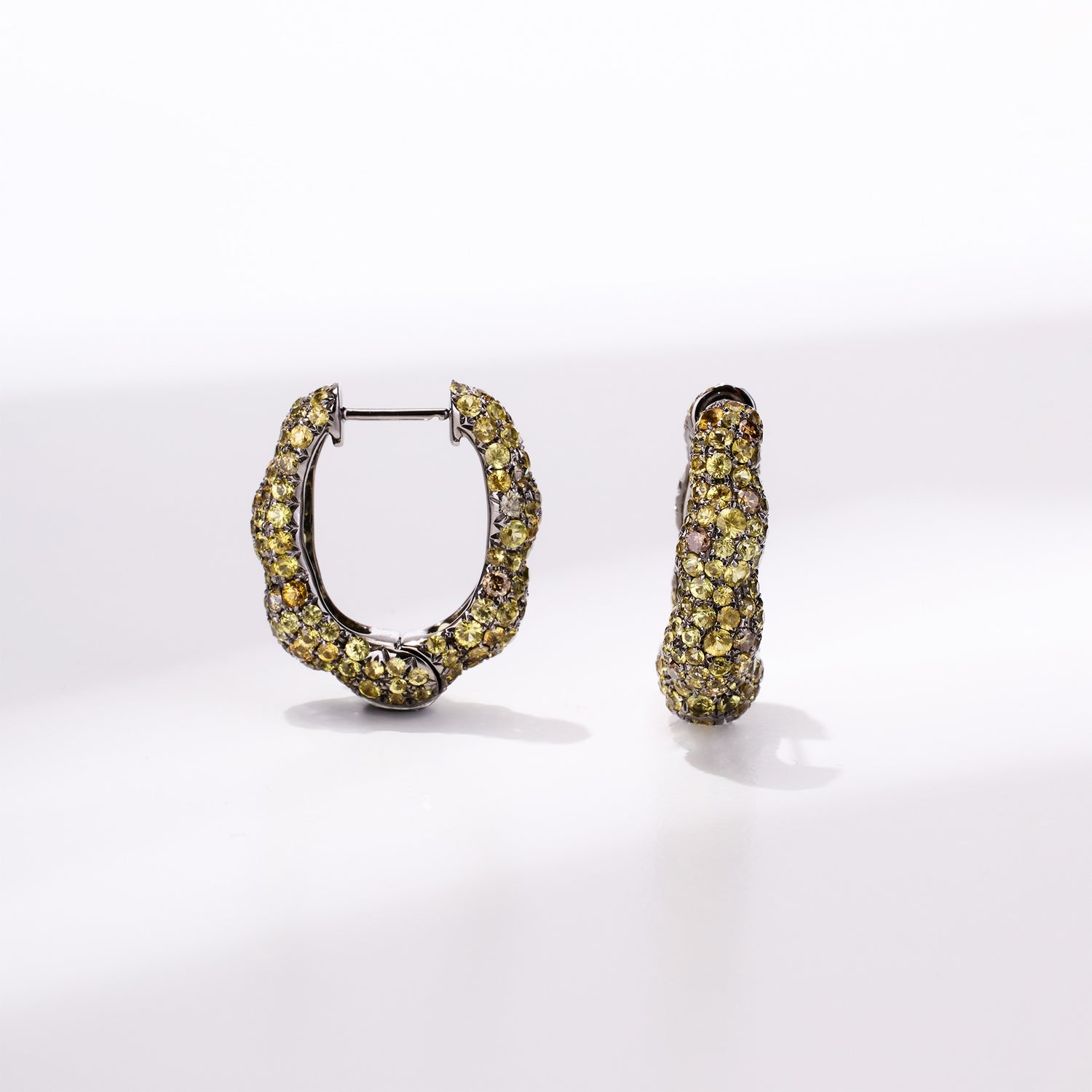 18K Gold Yellow Sapphire &amp; Diamond Hoop Earrings - Jewelry And Store