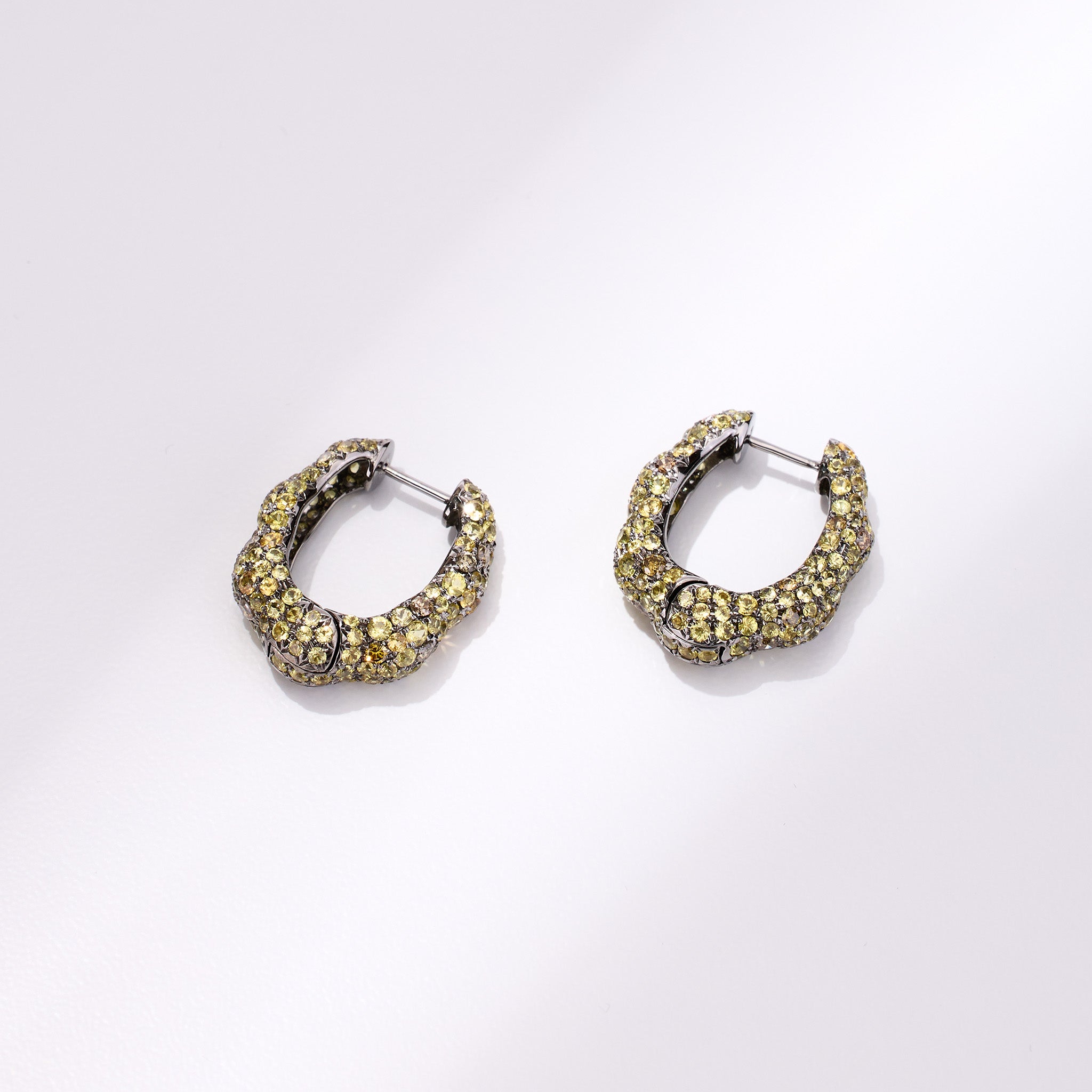 18K Gold Yellow Sapphire &amp; Diamond Hoop Earrings - Jewelry And Store