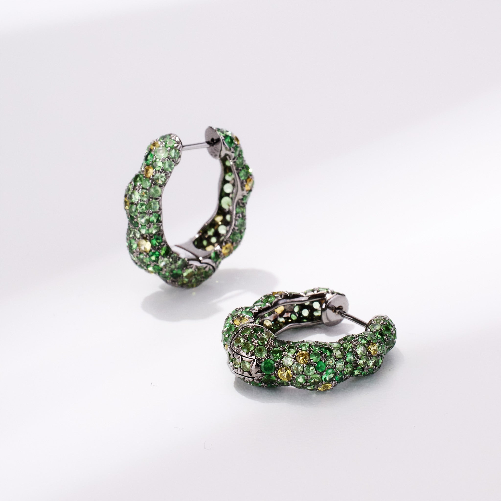 18K Gold Green Sapphire &amp; Diamond Hoop Earrings - Jewelry And Store