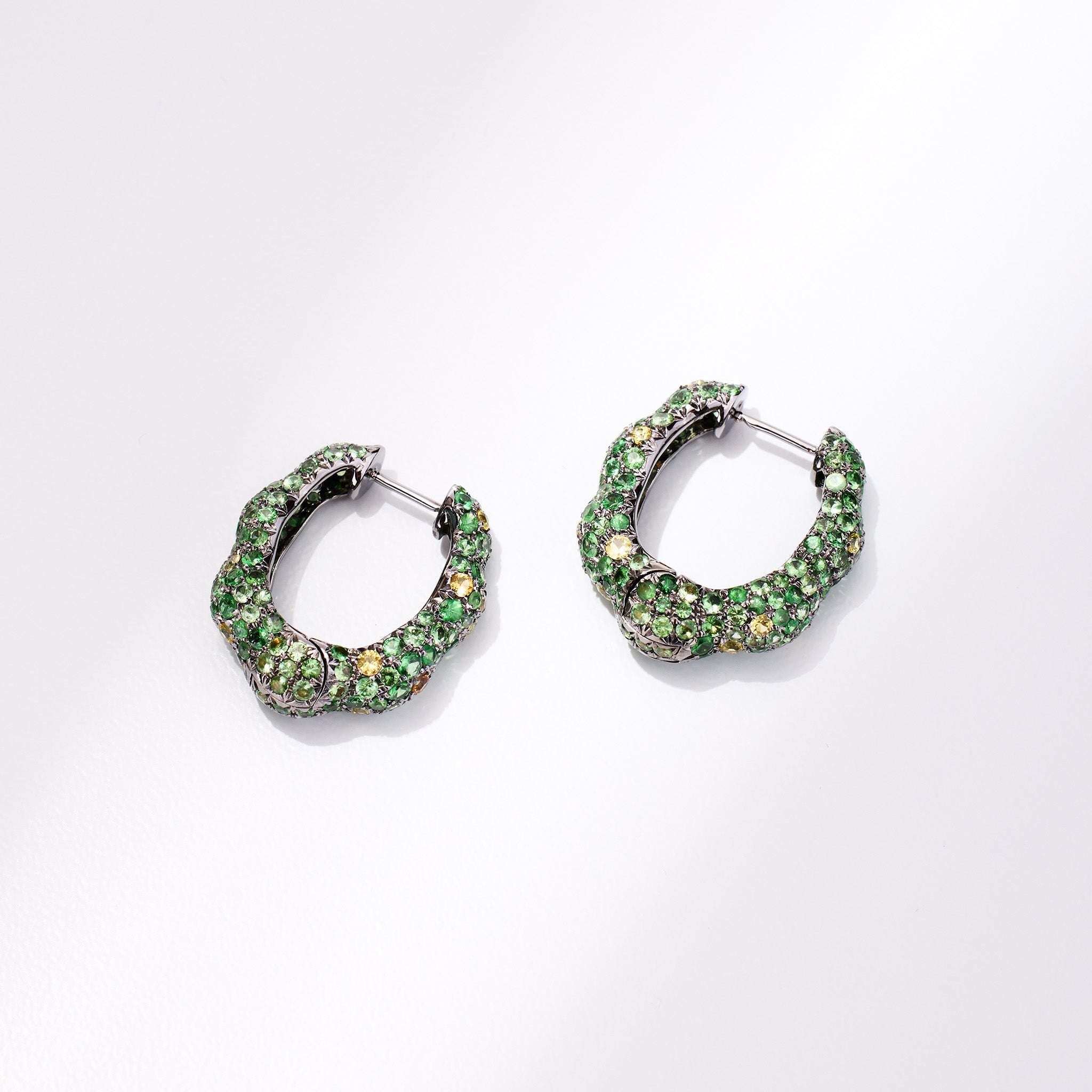 18K Gold Green Sapphire &amp; Diamond Hoop Earrings - Jewelry And Store